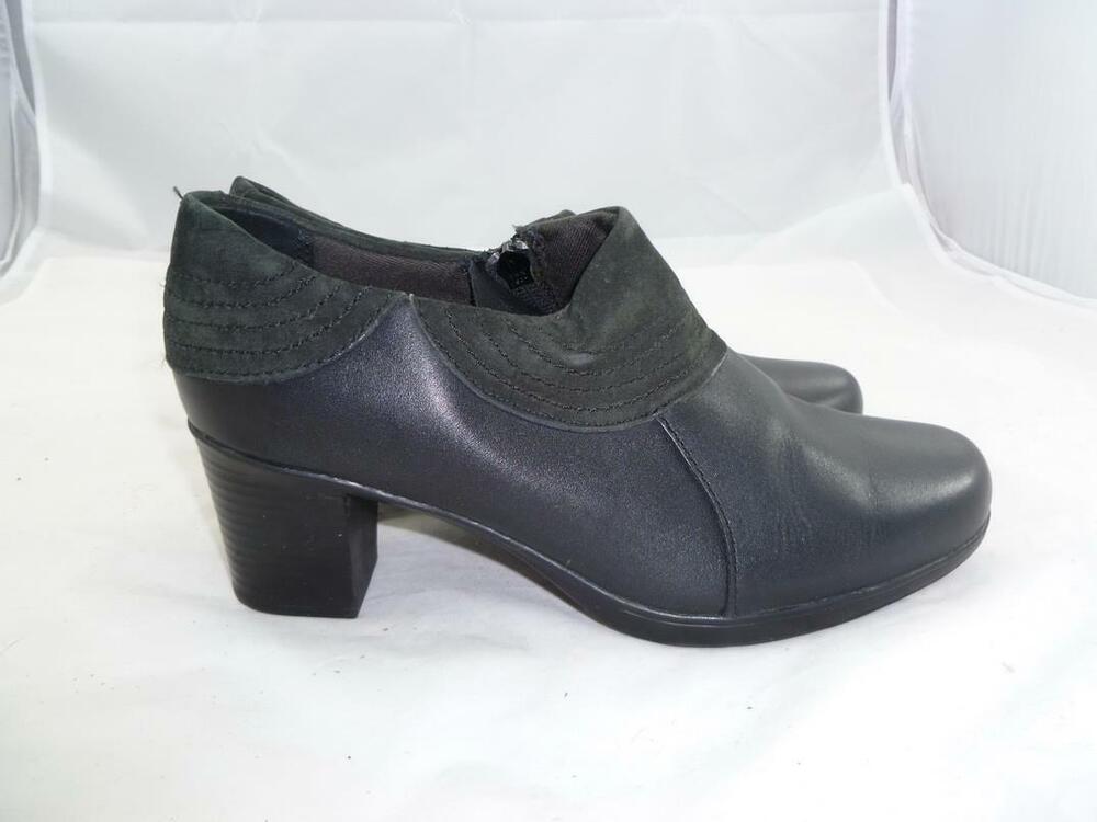 CLARKS BENDABLES USED 8 M BLACK SUEDE/LEATHER ZIP UP HEELS/BOOTIES/ANKLE BOOTS